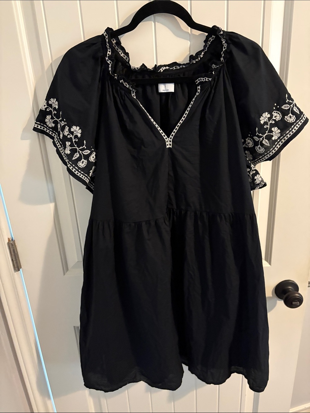 Old Navy Black Mini Dress with White Embroidered Sleeves